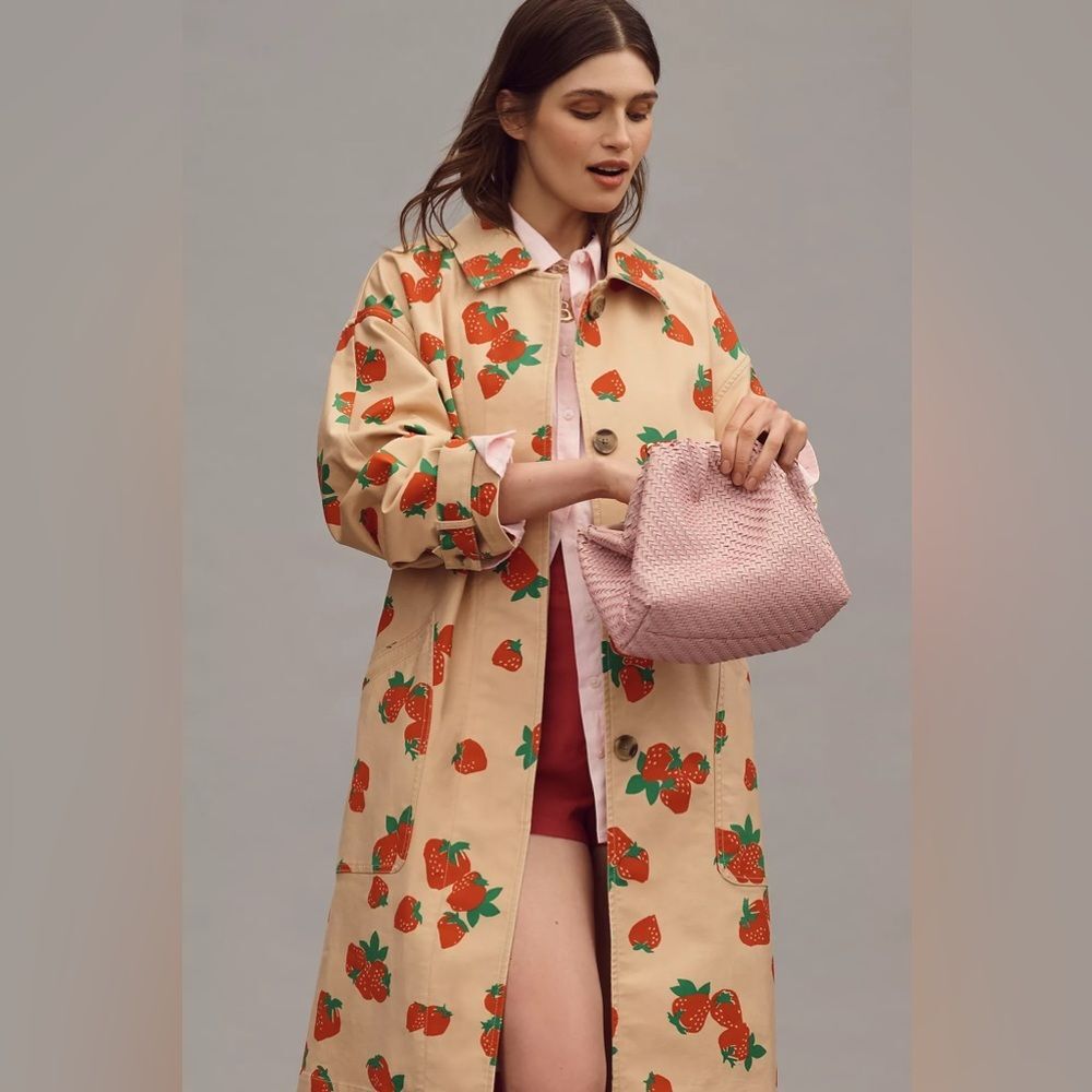 Anthropologie MAEVE STRAWBERRY PRINTED CAR COAT Style No.4133942870007 XS Petite - Picture 2 of 4